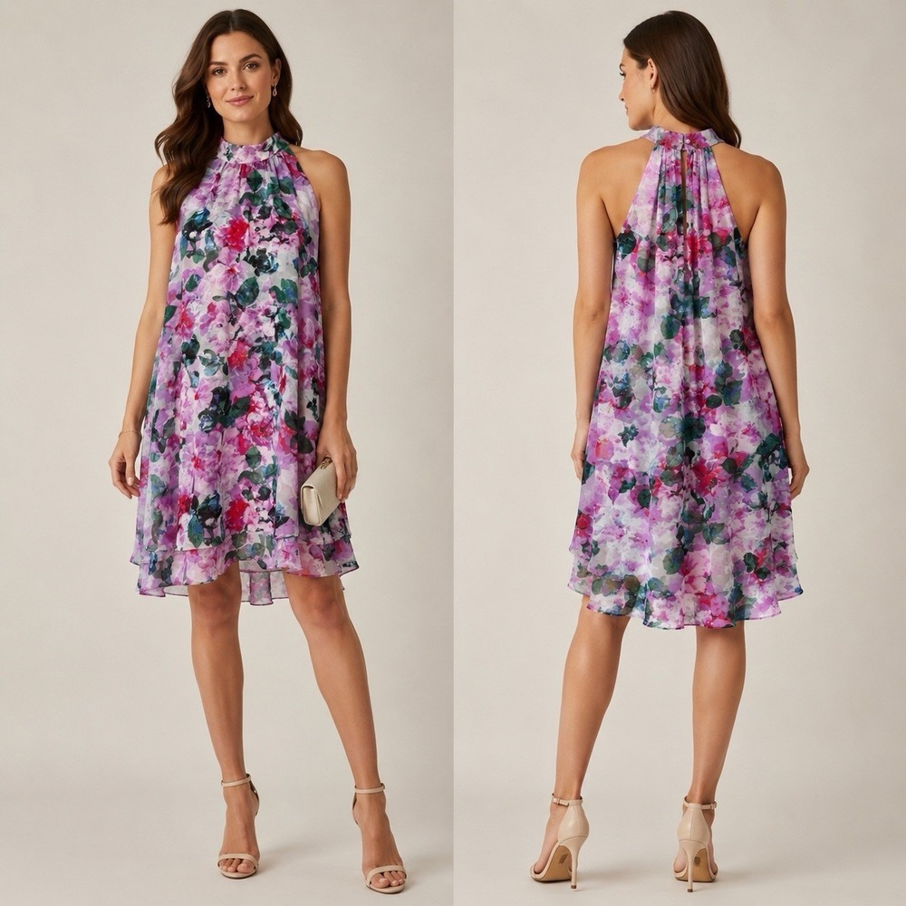 Eliza J Lavender Pink Floral Halter Dress
